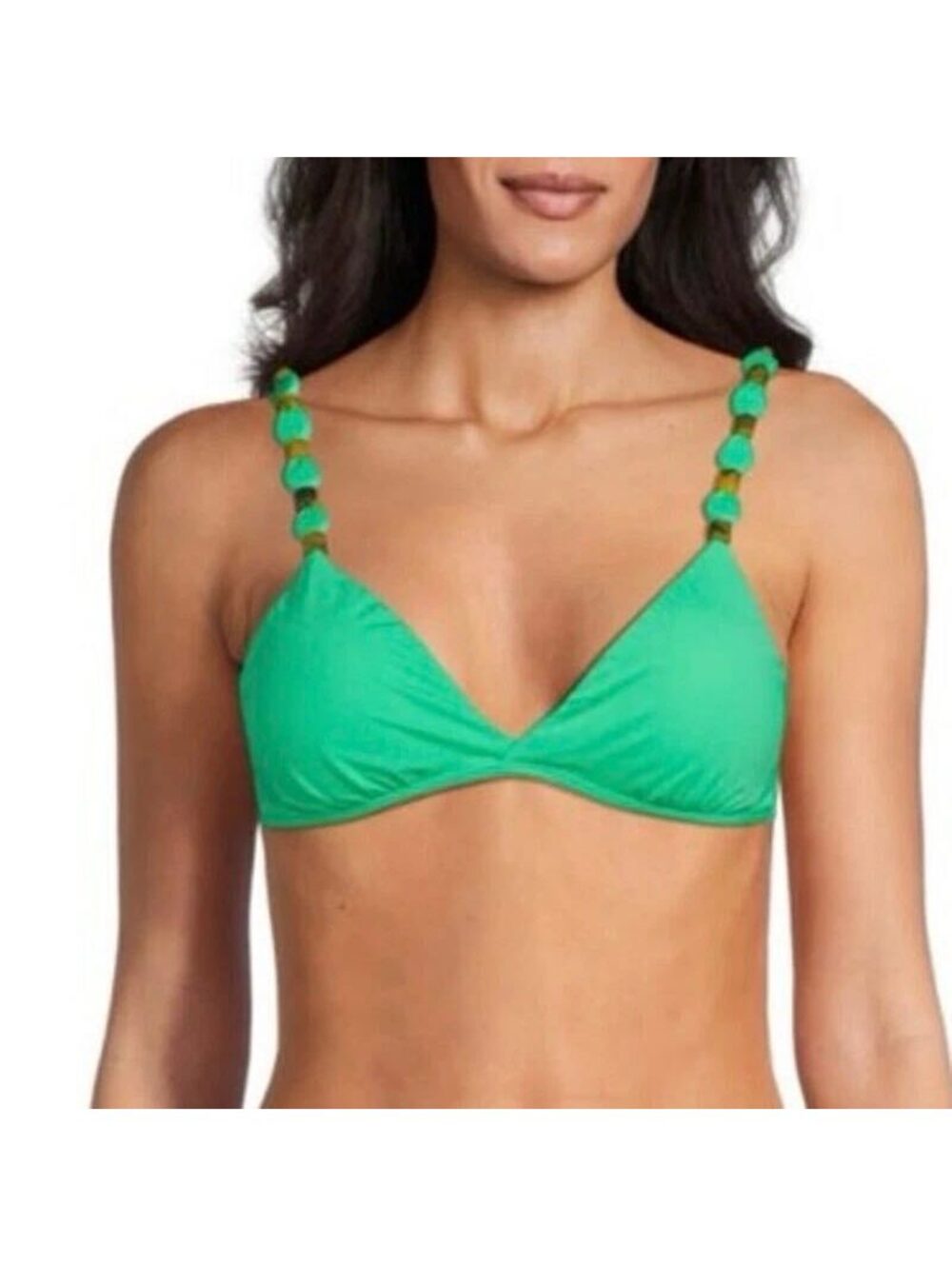VIX BY PAULA HERMANNY green triangle beaded accent straps tie back bikini top M